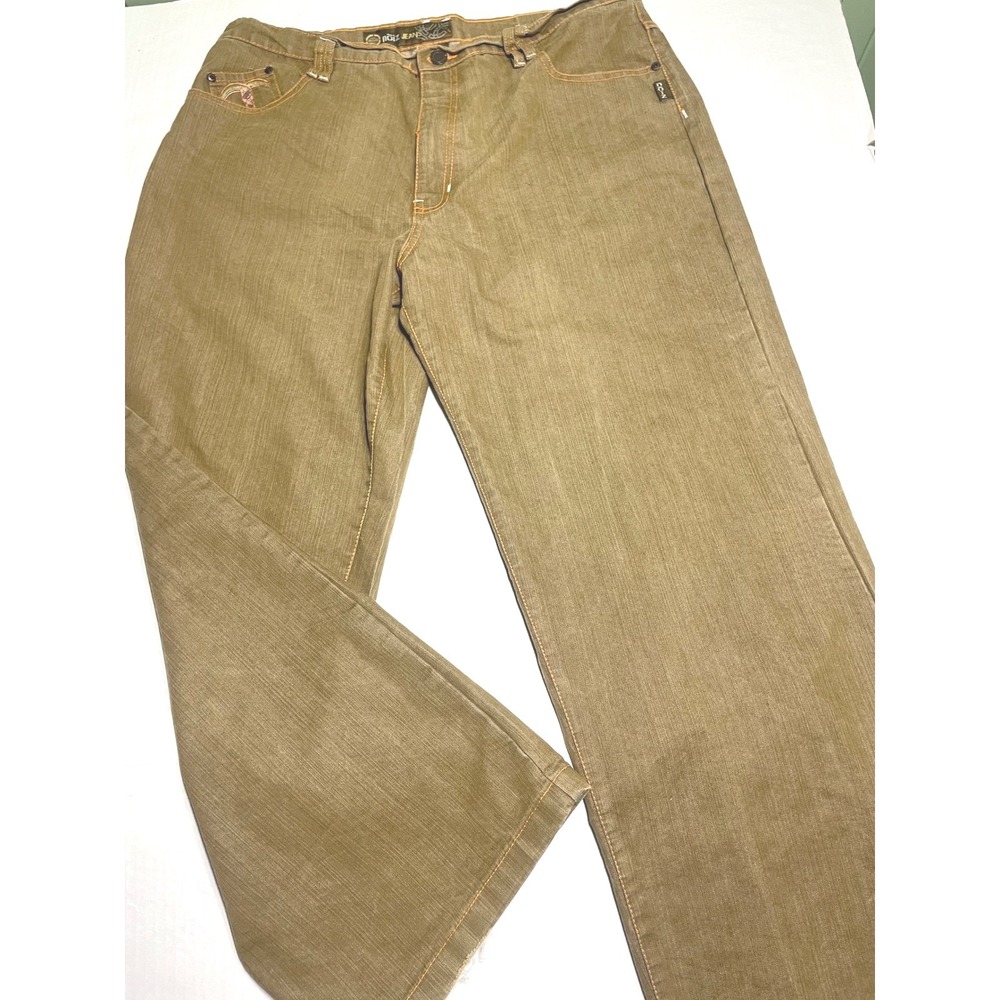 Noiz Jeans Mens‎ 40 Wide Leg Denim Pants Olive Brown Orange Contrast Stitch Y2K